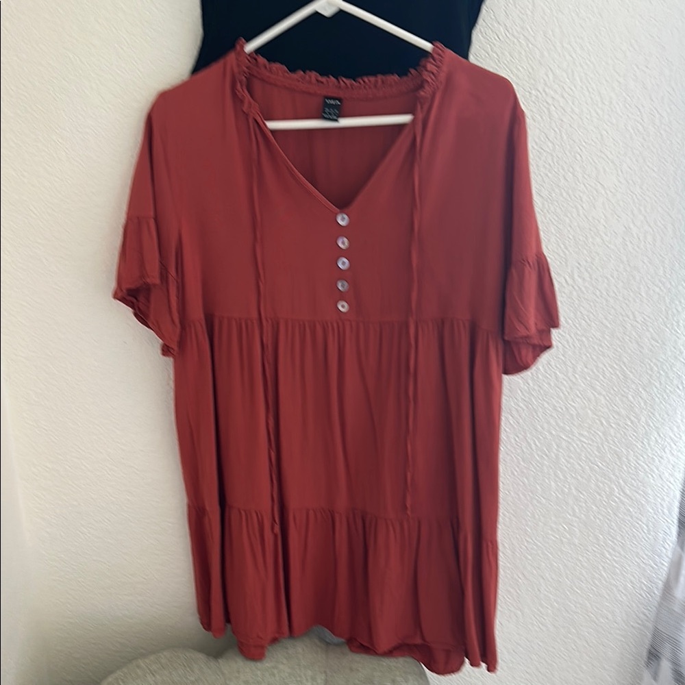 SHEIN Rust Button-Front Tunic Style Dress